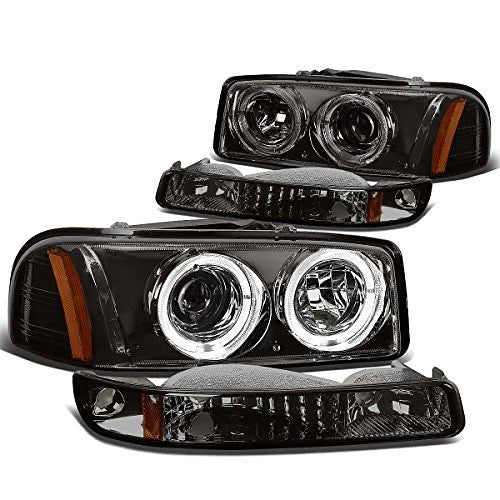 Smoke Lens Amber Dual LED Halo Rings Projector Headlights Replacement For 99-07 Sierra (TOP ONLY)