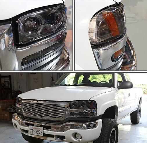 Smoke Lens Amber Dual LED Halo Rings Projector Headlights Replacement For 99-07 Sierra (TOP ONLY)