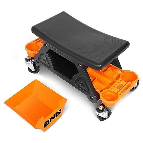 Mechanic Stool - 25-1/2" x 13" x 12" (L x H x W), Rolling Work Seat w/Lockable Swivel Wheels and Storage Tool Tray