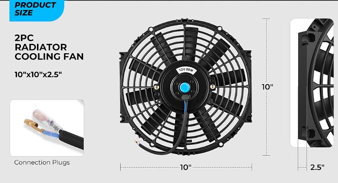 10 Inch High Performace Electric Cooling Slim Radiator Fan with Mount Kit, Black, 2PCS, RAF-10-X2