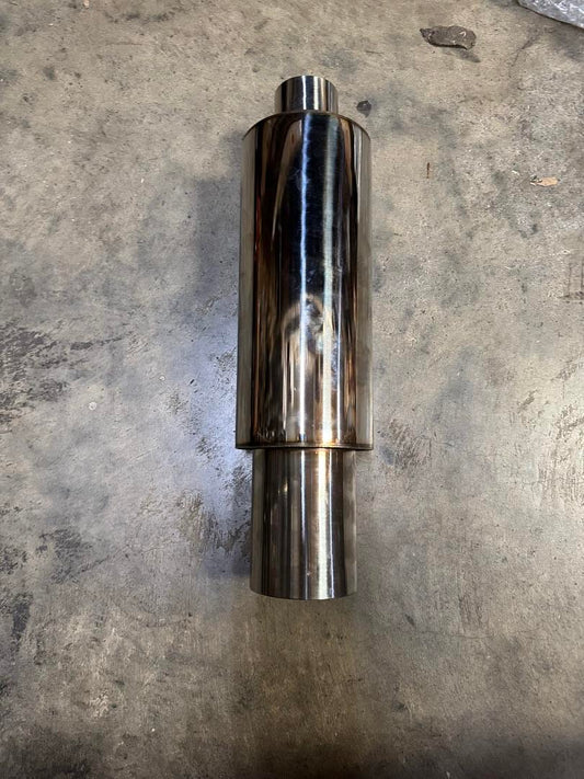 Stainless Steel Straight Through Exhaust Muffler Diagonal Cut Universal, 3" Outlet, 2" Inlet