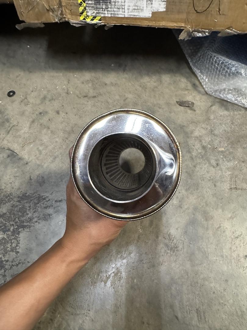 Stainless Steel Straight Through Exhaust Muffler Diagonal Cut Universal, 3" Outlet, 2" Inlet