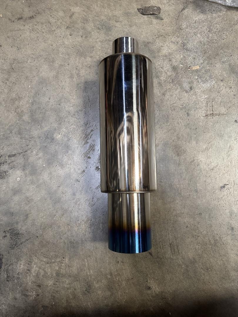 4" OD Stainless Steel Straight Through Exhaust Muffler Universal,3" Outlet, 2" Inlet,Diagonal Cut