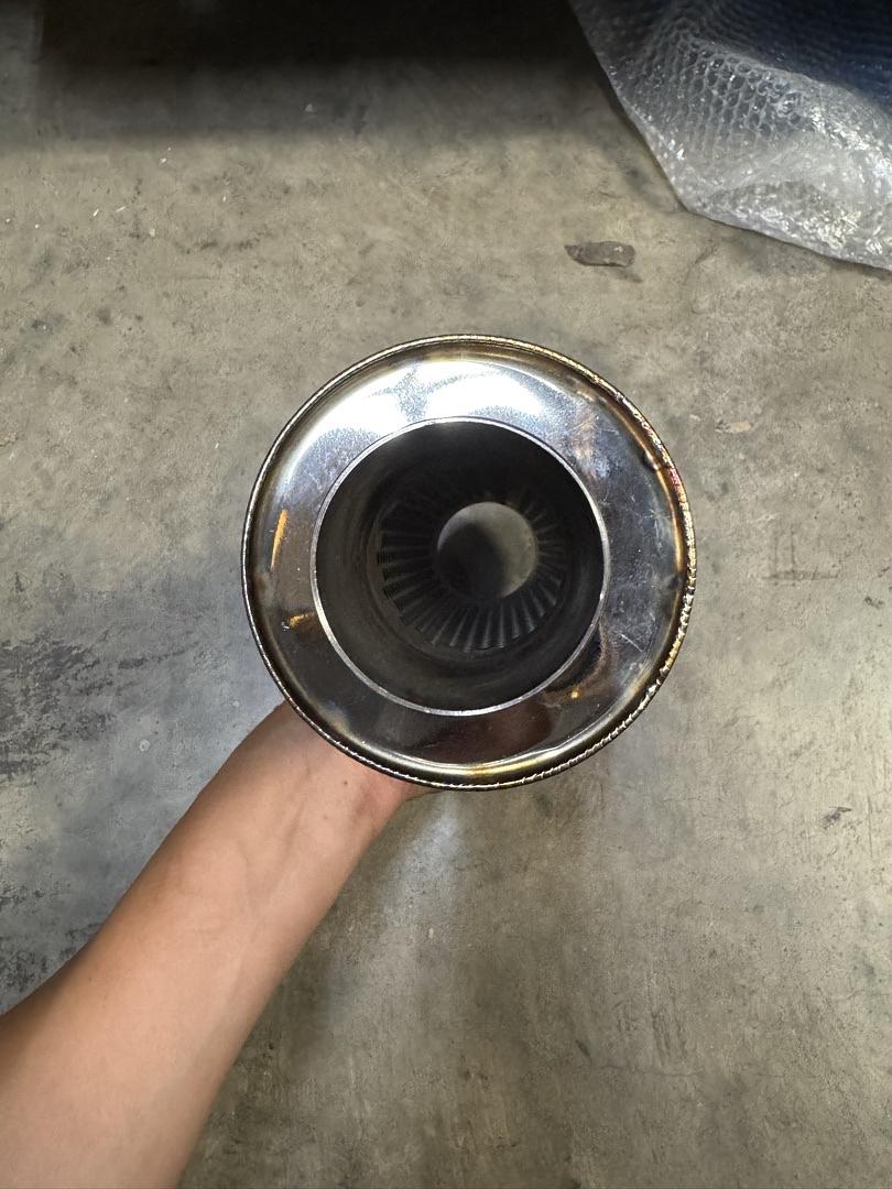 4" OD Stainless Steel Straight Through Exhaust Muffler Universal,3" Outlet, 2" Inlet,Diagonal Cut