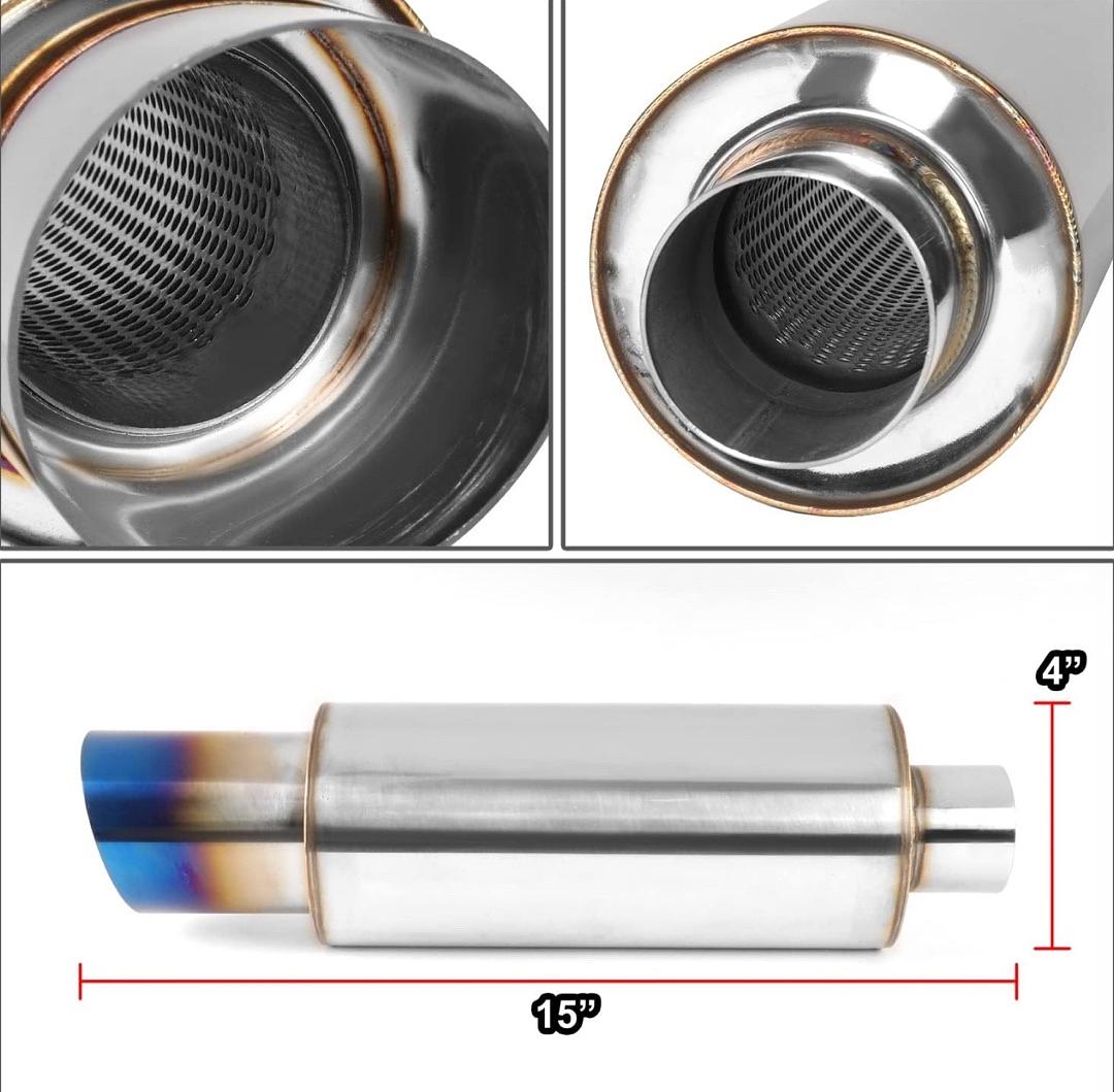 4" OD Stainless Steel Straight Through Exhaust Muffler Universal,3" Outlet, 2" Inlet,Diagonal Cut