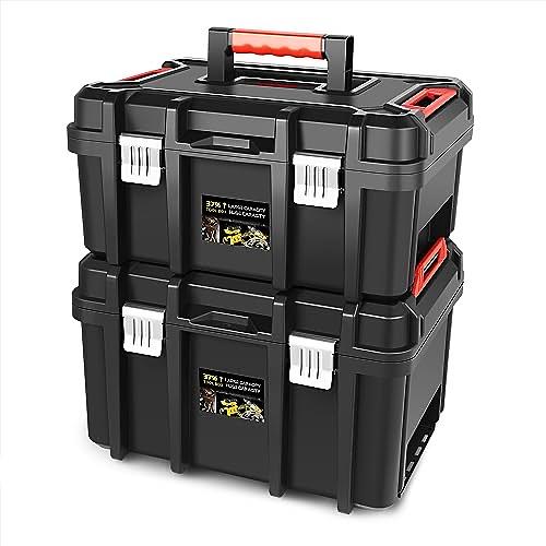2pcs Tool Boxes Set - Lockable Organizer Storage Portable Toolbox with Removable Tray for Workshop Garage & Household, Large Capacity, TOOLS-00310