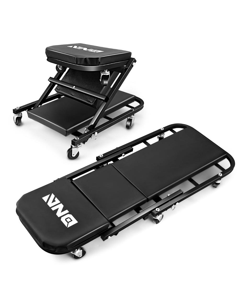 DNA MOTORING 40 Inches Folding 2 in 1 Rolling Z Creeper, Adjustable Roller Garage Chair Lay Down or Sit, 6 Pcs 2" Casters, 150kg Weight Capacity, Black, TOOLS-00494