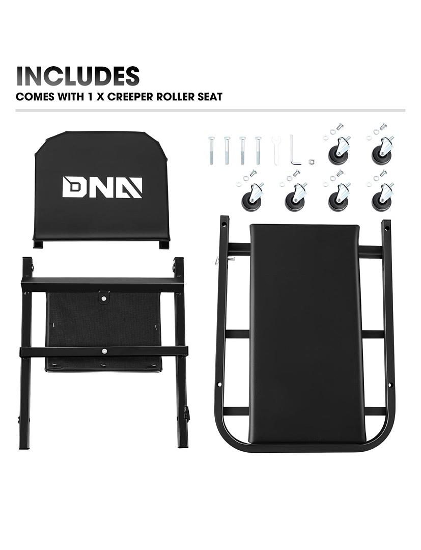 DNA MOTORING 40 Inches Folding 2 in 1 Rolling Z Creeper, Adjustable Roller Garage Chair Lay Down or Sit, 6 Pcs 2" Casters, 150kg Weight Capacity, Black, TOOLS-00494