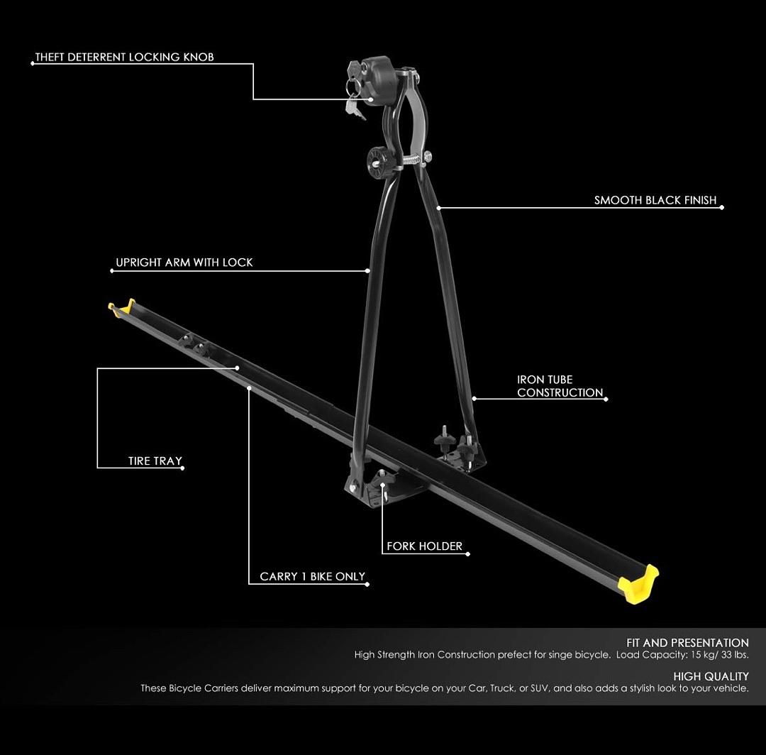 DNA MOTORING XY-6010-BK Universal Heavy Duty Iron Car Roof Top Upright Bicycle Mount Rack w/Key & Lock, Black