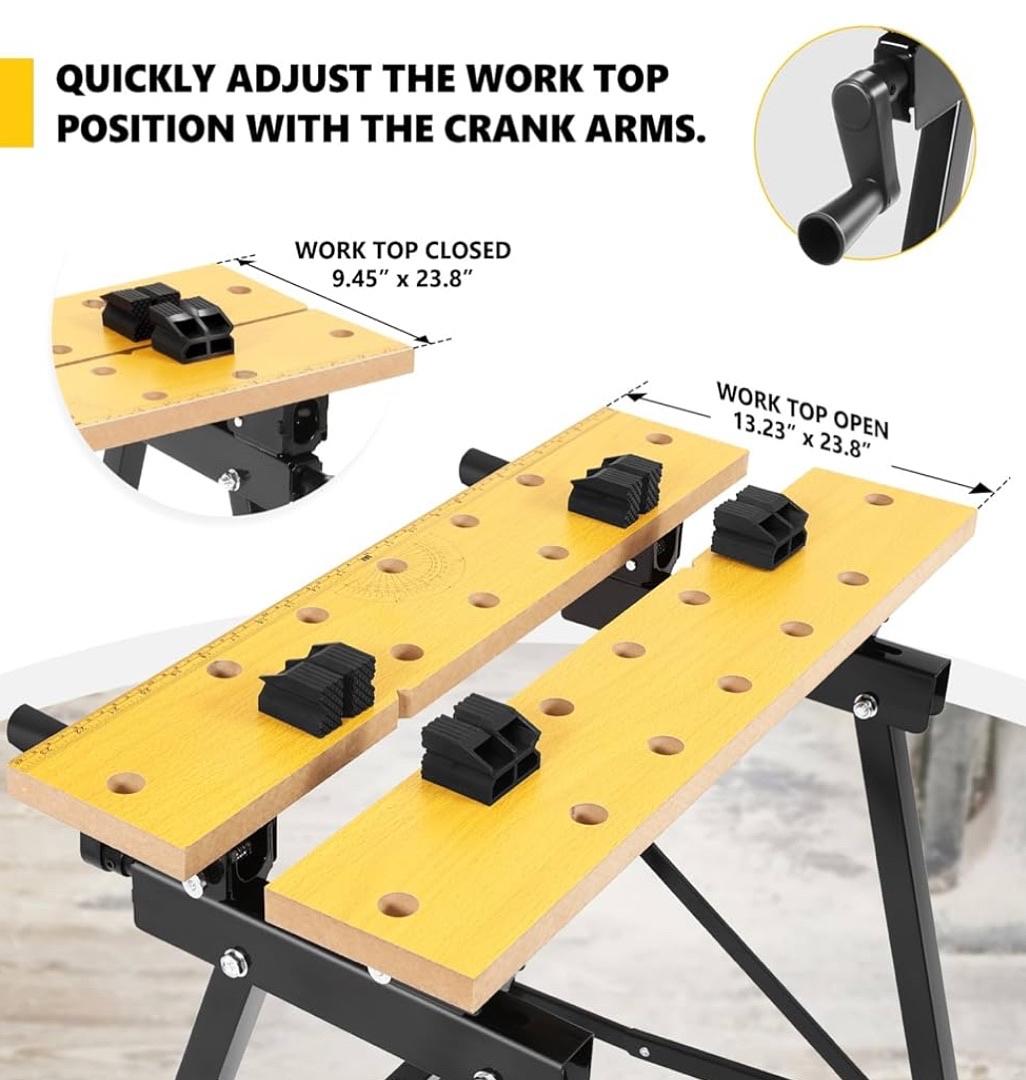 Adjustable Portable Folding Multipurpose Workbench with Measuring Ruler and Protractor Ideal for Garage, Home, DIY and Carpentry