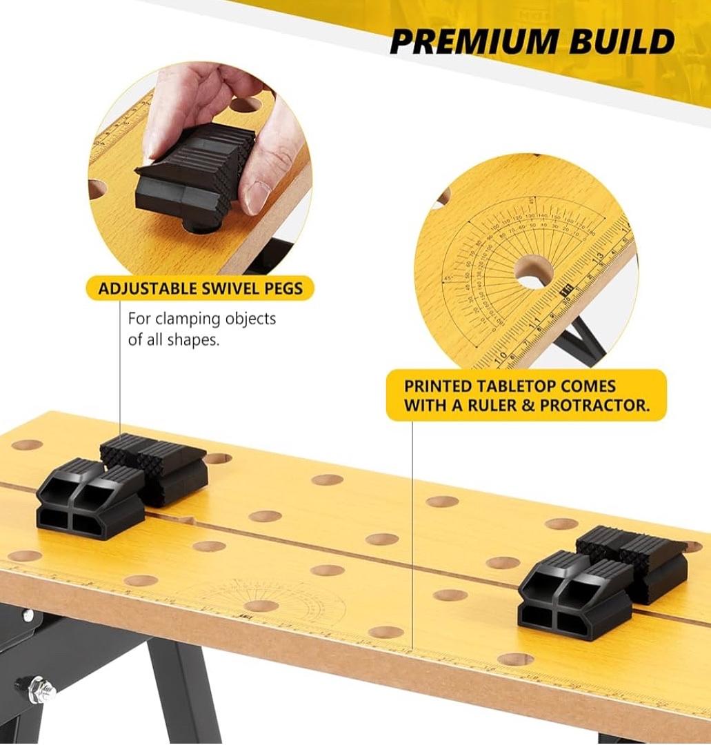 Adjustable Portable Folding Multipurpose Workbench with Measuring Ruler and Protractor Ideal for Garage, Home, DIY and Carpentry