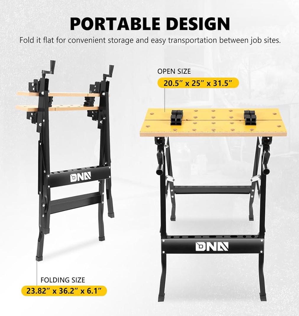 Adjustable Portable Folding Multipurpose Workbench with Measuring Ruler and Protractor Ideal for Garage, Home, DIY and Carpentry