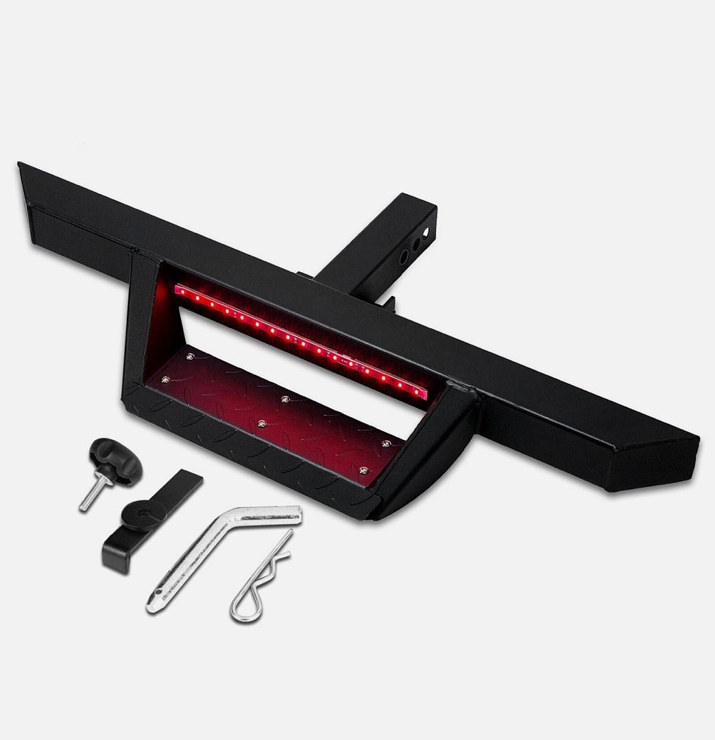 Universal fits Vehicle 2" Receiver Trailer Tow Towing Hitch Step Bar w/LED Brake Light (Black) Fits 1990-2017 FORD F150, 1999-2017 CHEVROLET SILVERADO