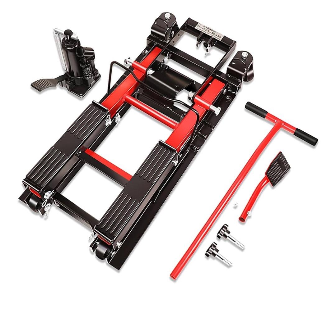 Ob TOOLS-00288 Steel Hydraulic Motorcycle ATV Scissor Lift Jack Hoist Stand - 1500 lbs Capacity, Low Profile, 4.5-15" Lifting Range
