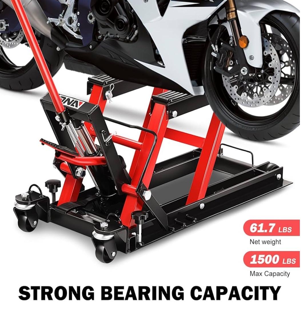 Ob TOOLS-00288 Steel Hydraulic Motorcycle ATV Scissor Lift Jack Hoist Stand - 1500 lbs Capacity, Low Profile, 4.5-15" Lifting Range