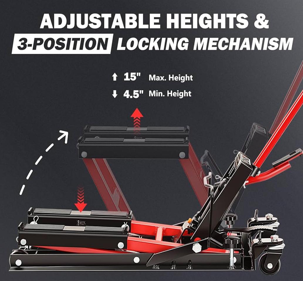Ob TOOLS-00288 Steel Hydraulic Motorcycle ATV Scissor Lift Jack Hoist Stand - 1500 lbs Capacity, Low Profile, 4.5-15" Lifting Range