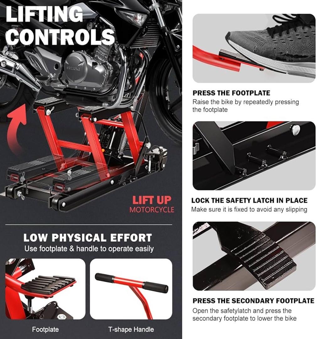 Ob TOOLS-00288 Steel Hydraulic Motorcycle ATV Scissor Lift Jack Hoist Stand - 1500 lbs Capacity, Low Profile, 4.5-15" Lifting Range