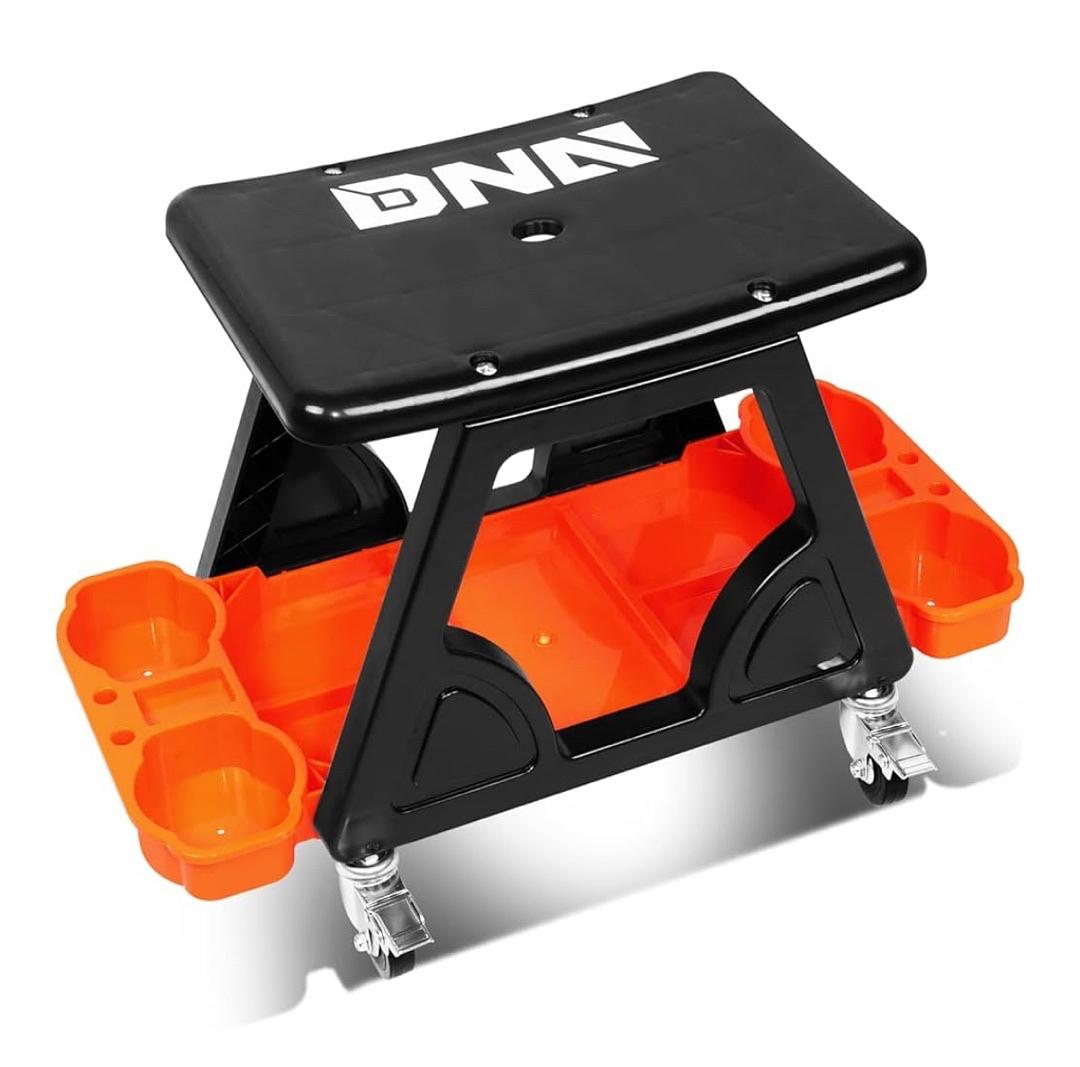Mechanic Stool - 23" x 13.5" x 10.5" (L x H x W), Rolling Work Seat w/Lockable Swivel Wheels and Storage Tool Tray