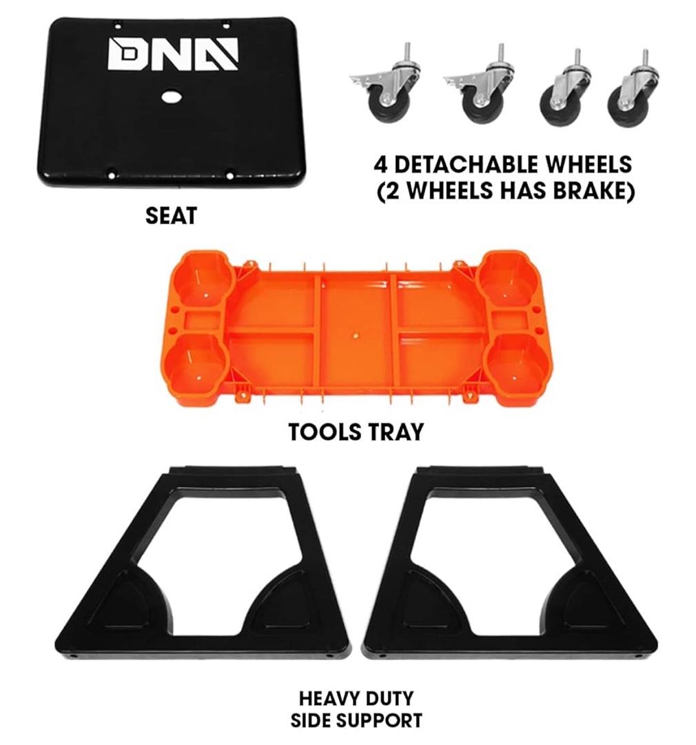 Mechanic Stool - 23" x 13.5" x 10.5" (L x H x W), Rolling Work Seat w/Lockable Swivel Wheels and Storage Tool Tray
