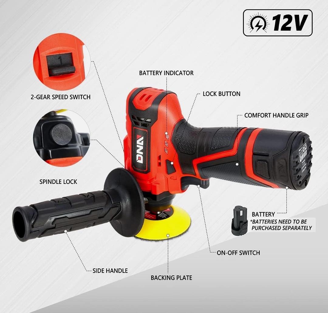 12V Cordless Polisher Tool Set 2-Gear Speed for Car Detailing/Home