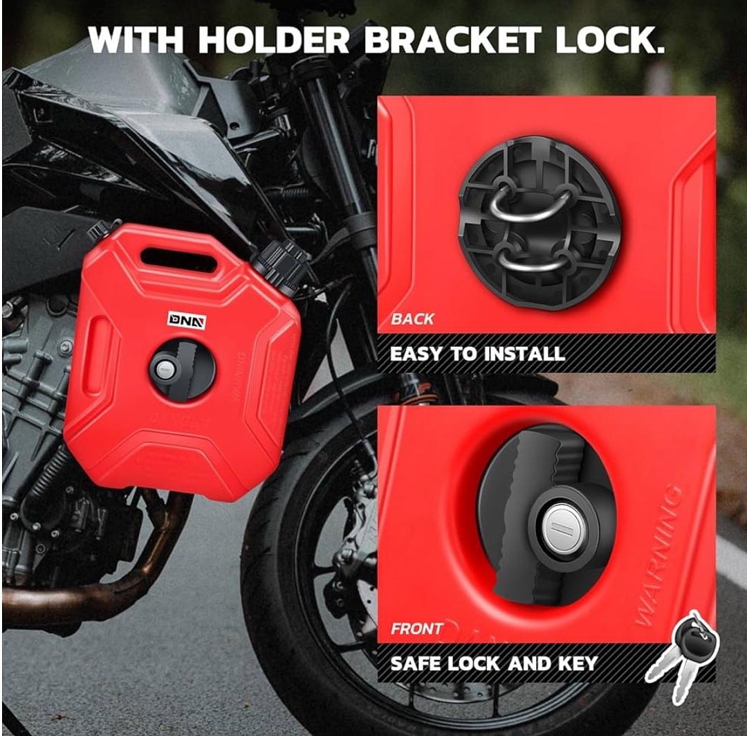 1.3 Gallon Gas Tank, 5L Fuel Oil Can for Motorbike, ATV, Off Road with Mounting, Lock, Red