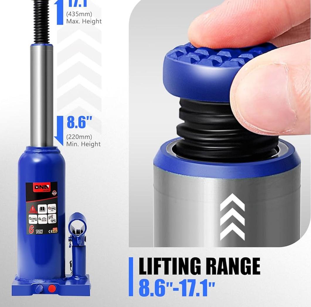 6 tons / 13228 lbs Lifting Automotive Welded Hydraulic Bottle Jack for Repair Vehicle, Pickup, Truck, w/Manual Handle, Blue,