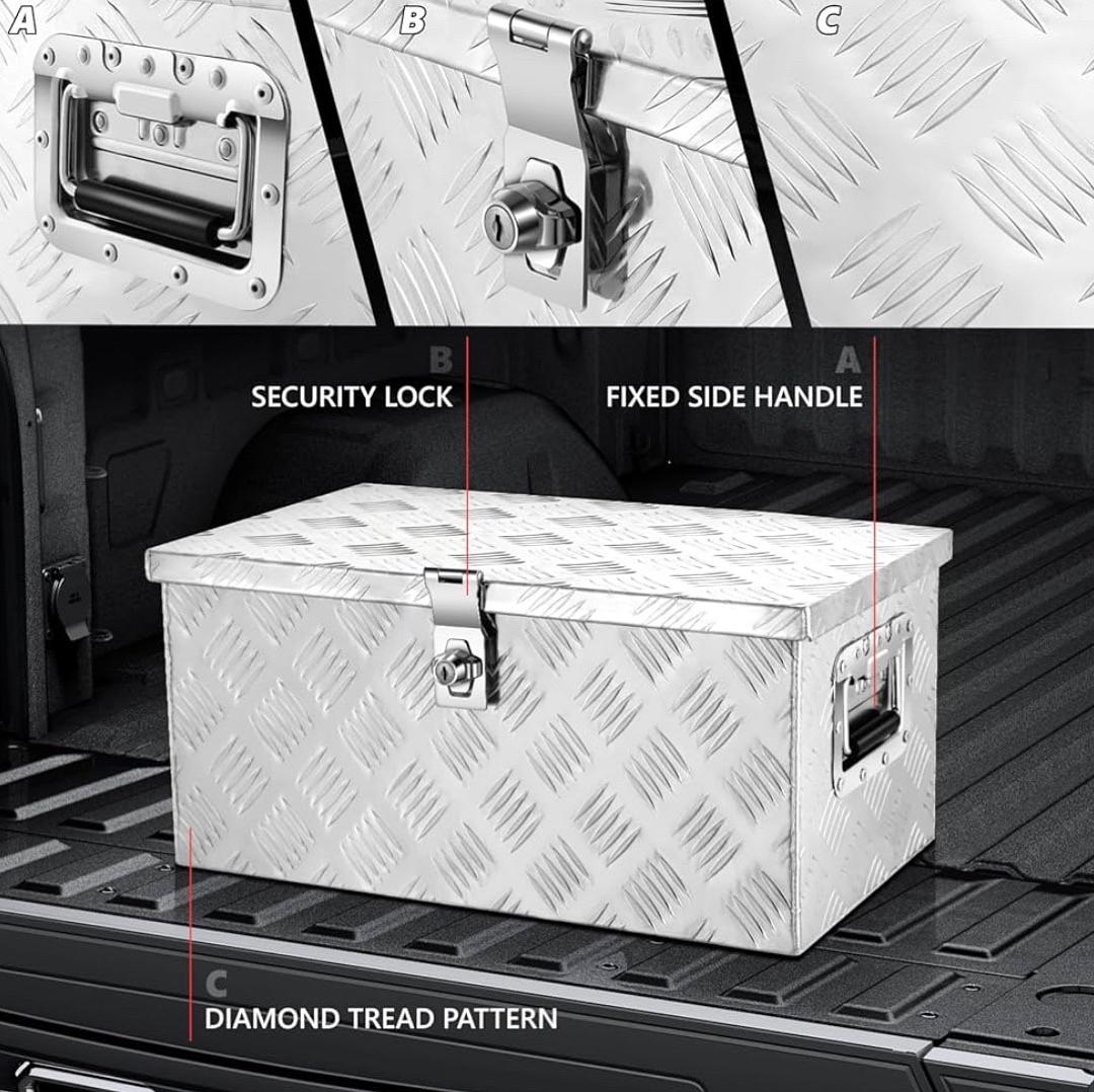 Truck Tool Box Lockable Storage Box, Aluminum Tool Box for Bed of Truck, w/Lock & Keys, 20" L X 9.8" W X 12" H Silver