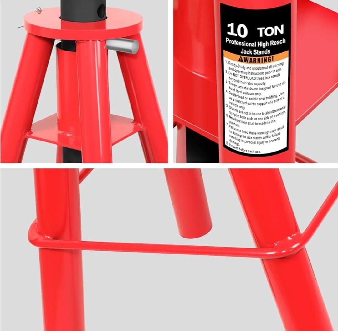 10T Pin-Type Jack Stands Heavy Duty Steel 10 Ton (20,000 lbs) Capacity,Adjustable Height 28"-47.5"