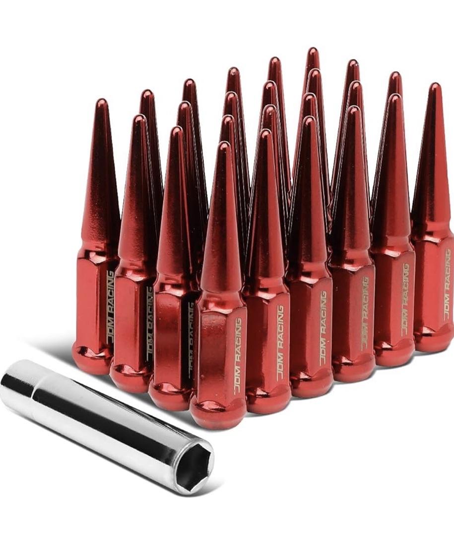 24Pcs M14 x 1.5 23mm OD/112mm Height Close End Lug Nuts + Adapter, Red