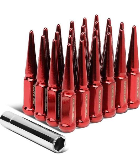 24Pcs M14 x 1.5 23mm OD/112mm Height Close End Lug Nuts + Adapter, Red