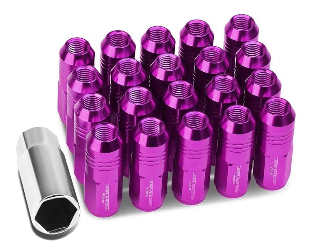 20Pcs Closed End Design M12 x 1.5 Aluminum Alloy Wheel Lug Nuts No Adapter, 20mm OD/50mm Height (Purple)