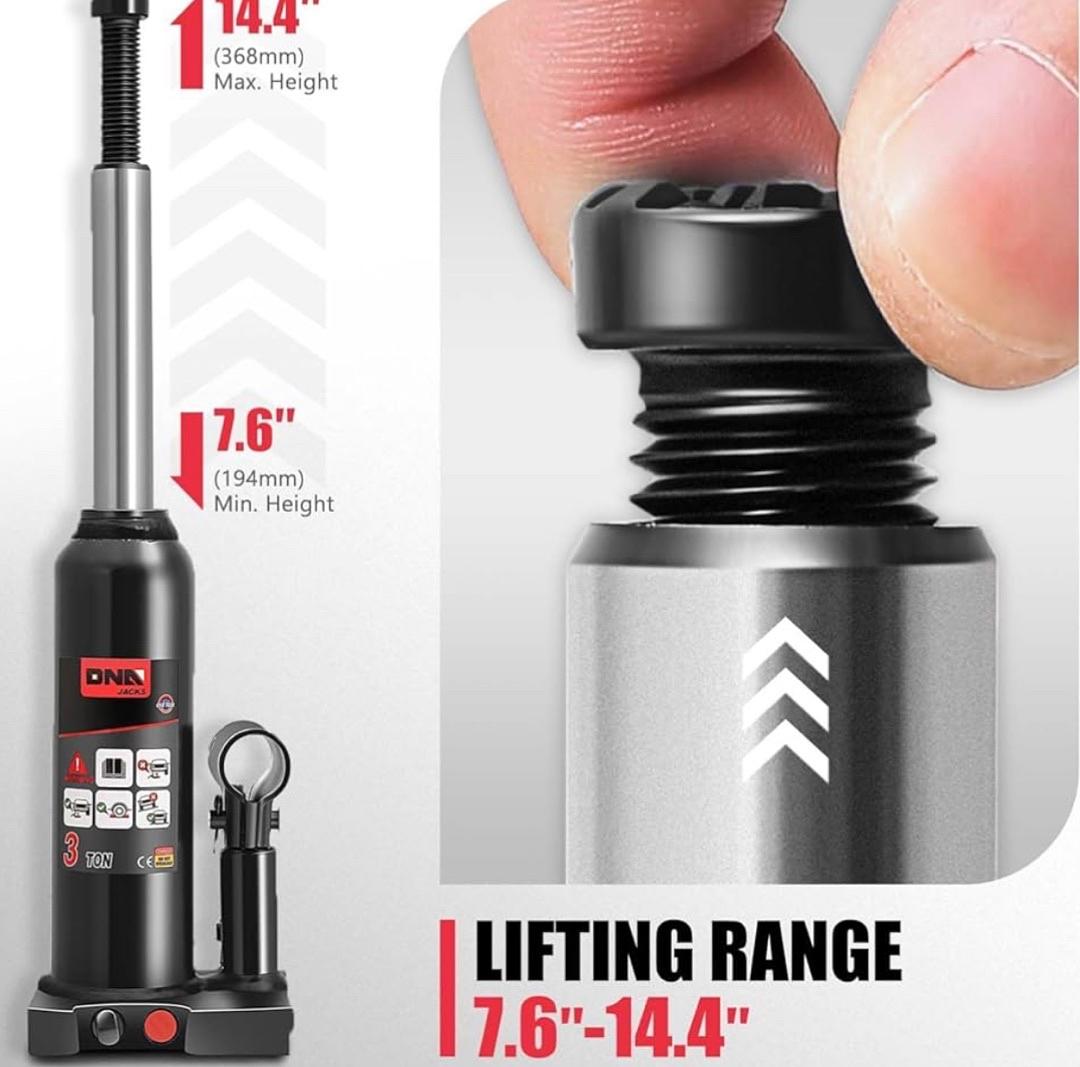 tons / 6613.8 lbs Lifting Automotive Welded Hydraulic Bottle Jack for Repair Vehicle, Pickup, Truck, w/Manual Handle, BLACKTOOLS-00351