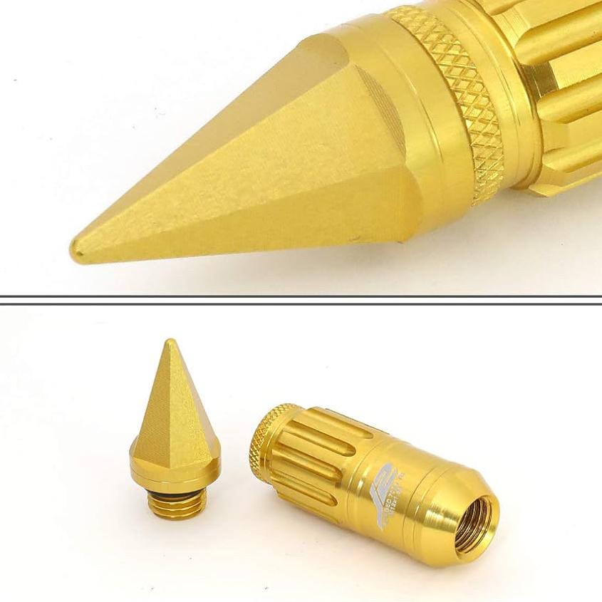 Aluminum Gold M12 x 1.5 16Pcs L: 80mm Spiky Cap Lug Nut w/4Pcs Lock+Key