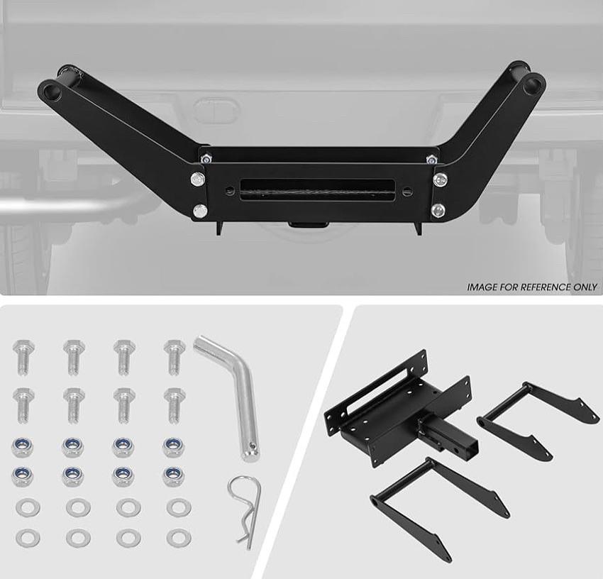 DNA MOTORING Cradle Winch Mount Mounting Plate Foldable for 2" Class IV Hitch Receivers, Up to 12,000Lbs Capacity, Powder Coated Steel, Tow-Mount