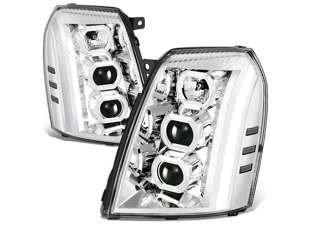 Pair of Headlights Clear Lens/Clear Reflector Halogen/LED Compatible With Escalade 2007-2014 / Escalade ESV 2007-2014