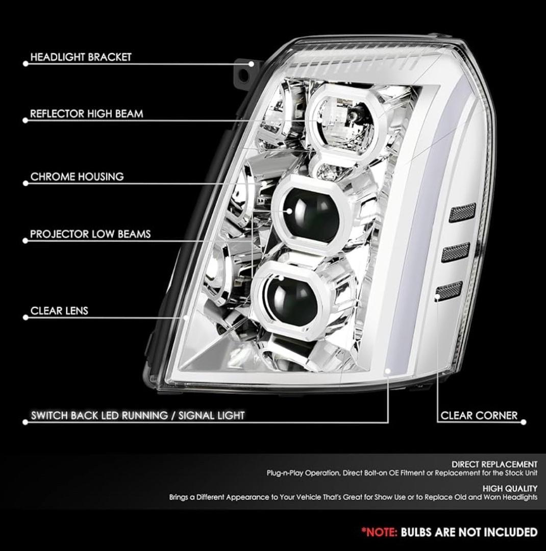 Pair of Headlights Clear Lens/Clear Reflector Halogen/LED Compatible With Escalade 2007-2014 / Escalade ESV 2007-2014