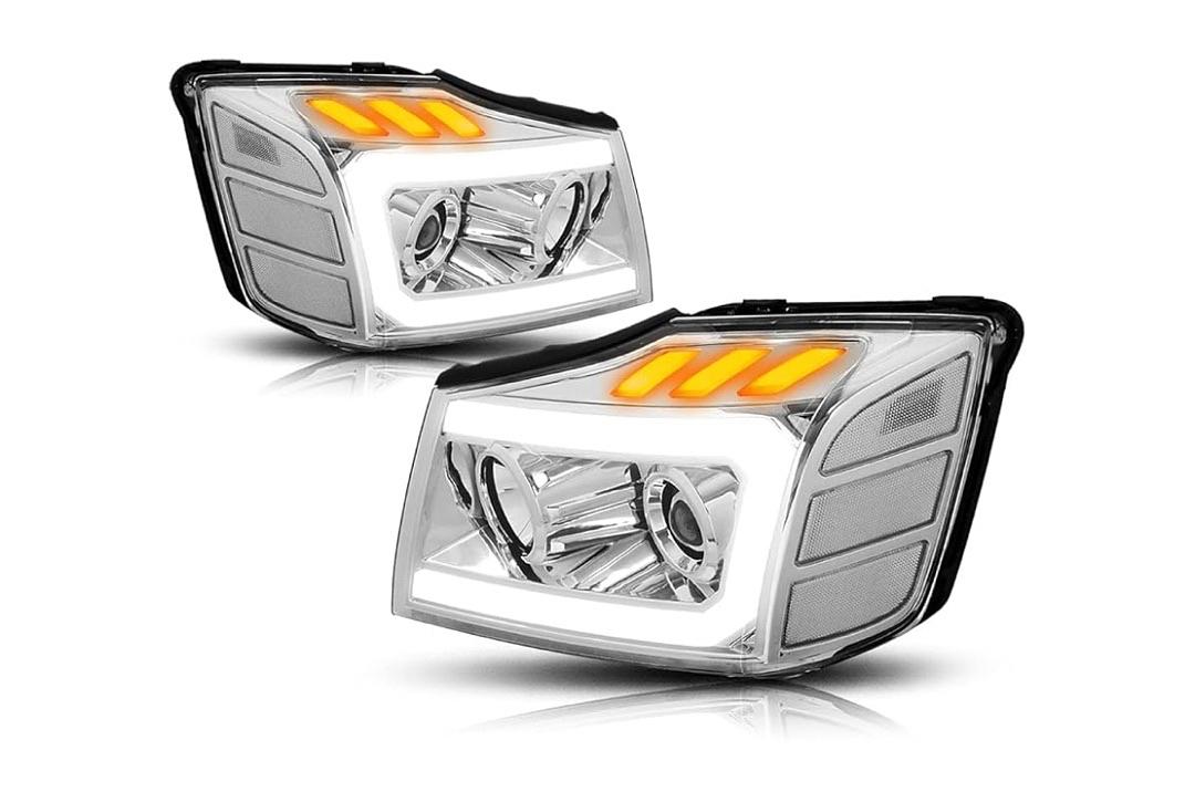 Chrome Housing Clear Corner C-Shape LED Light Projector Headlights Compatible with 04-15 Nissan Titan 05-07 Armada