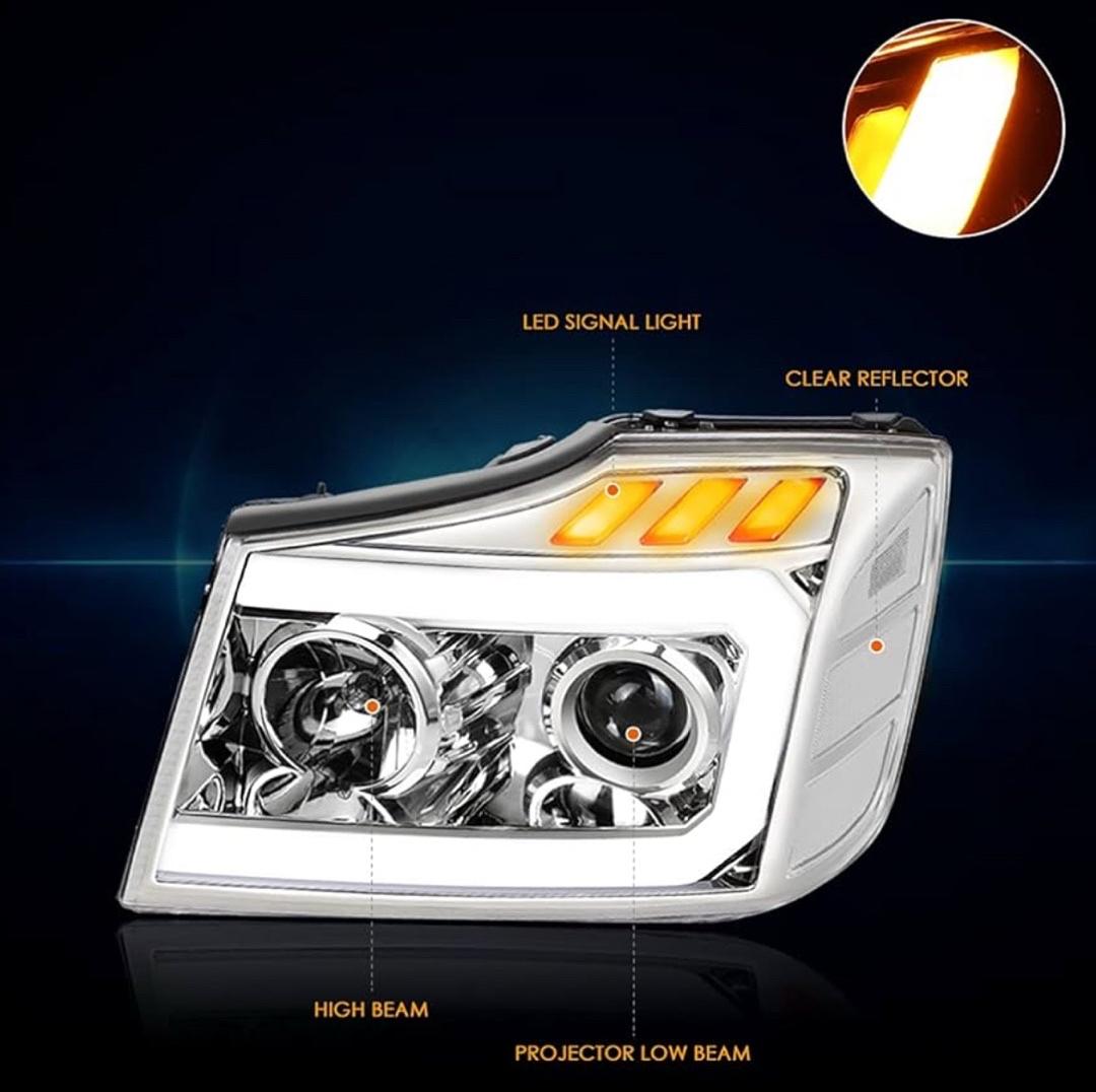 Chrome Housing Clear Corner C-Shape LED Light Projector Headlights Compatible with 04-15 Nissan Titan 05-07 Armada
