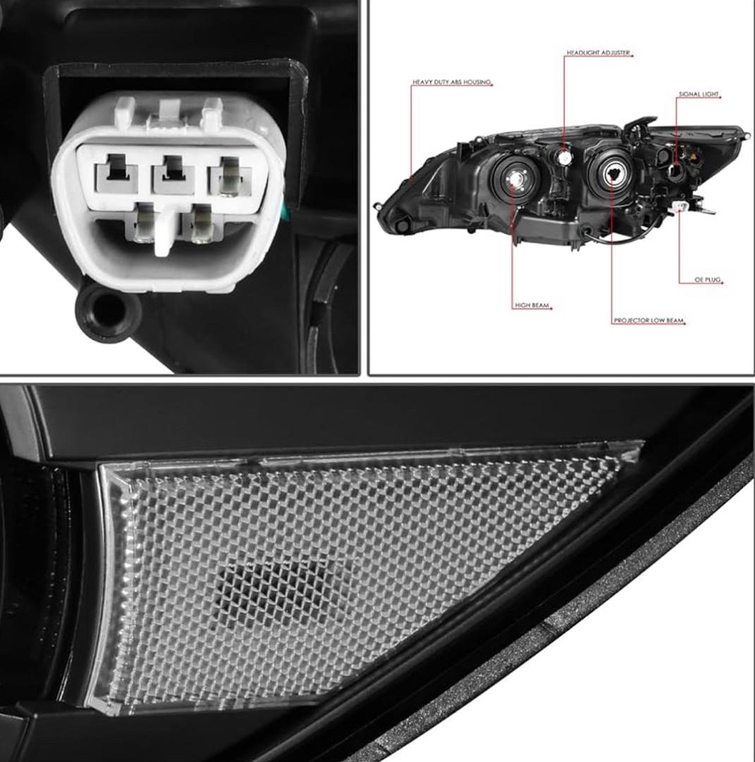 LED DRL Projector Headlights Compatible with 13-15 Lexus ES300h ES350, Halogen Model, Black/Clear Reflector