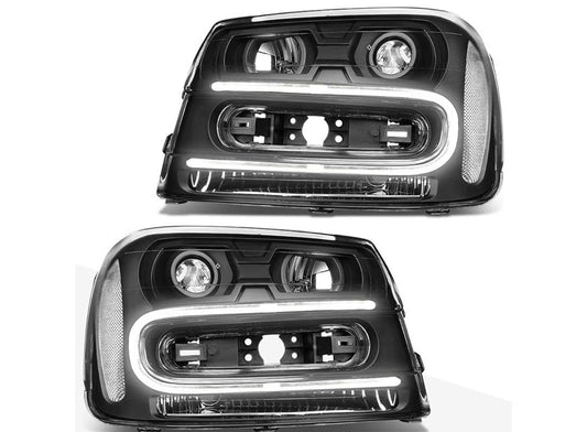 Black Housing Clear Corner Projector Headlights With LED Running Light Replacement Compatible with 02-09 Chevy Trailblazer