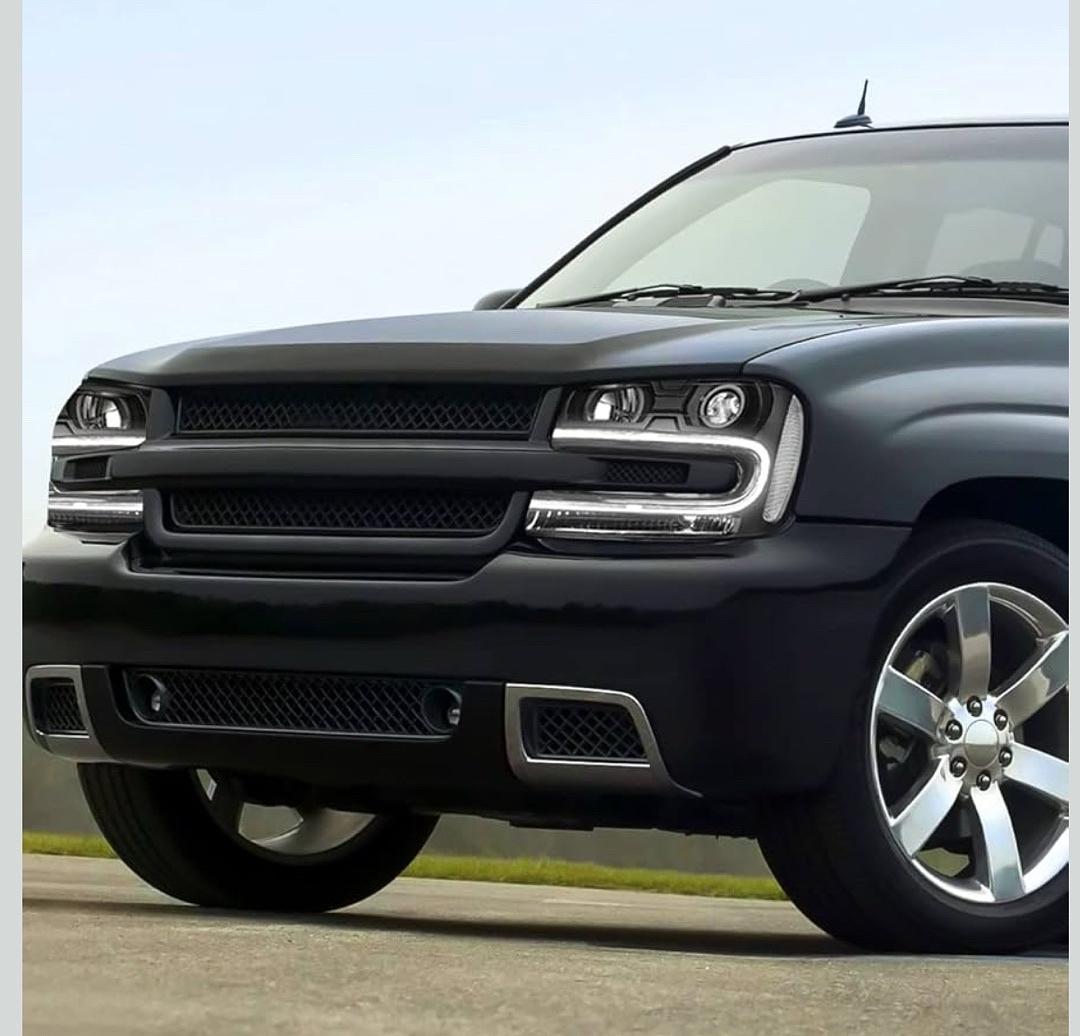 Black Housing Clear Corner Projector Headlights With LED Running Light Replacement Compatible with 02-09 Chevy Trailblazer