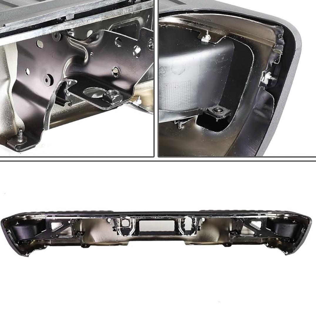 Rear Step Bumper Compatible with 14-18 Silverado Sierra 1500, 19 Silverado 1500 LD/Sierra 1500 Limited, W/Corner Step & Parking Sensor Holes, Chrome