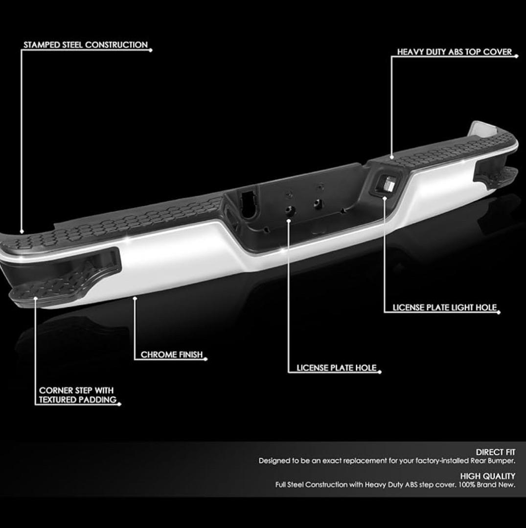 Rear Step Bumper Compatible with 09-18 Ram 1500/19-23 Ram 1500 Classic, W/O Sensor Hole, W/O Dual Exhaust Cutouts