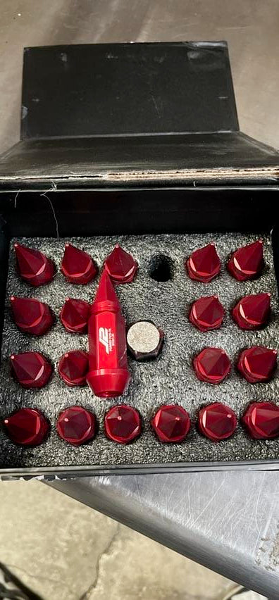7075-T6 Aluminum M12 x 1.25 20Pcs 75mm Tall Spiky Cap Lug Nut w/Adapter Red
