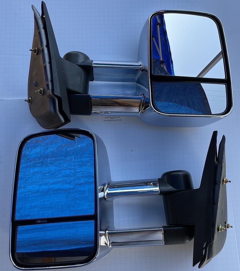 07-13 Chevy Silverado MANUAL CHROME EXTENDABLE TOWING SIDE+CIRCLE BLIND SPOT MIRROR