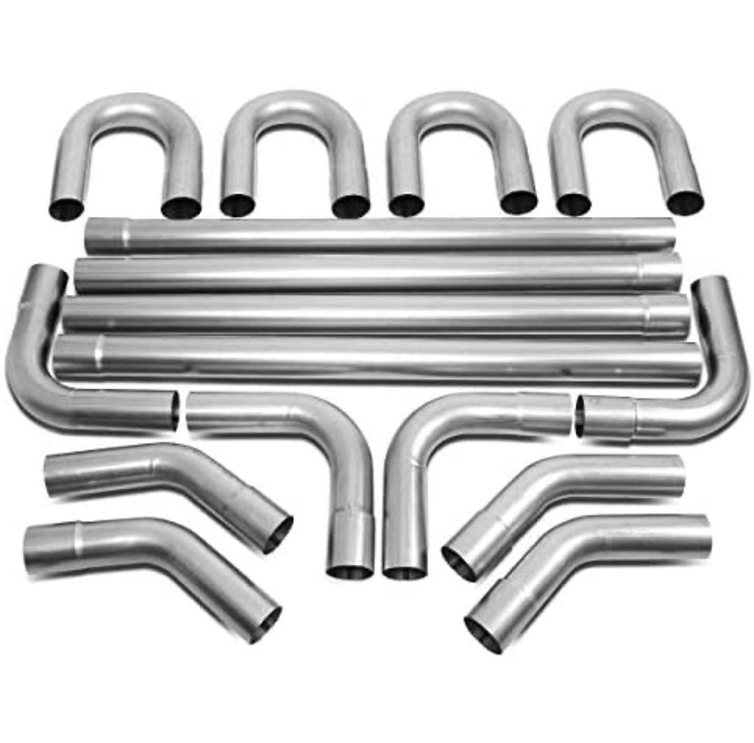 16pc 2.5Inches Mild Steel DIY custom exhaust tubing Mandrel bend pipe and straight pipes u-bend kit universal fit
