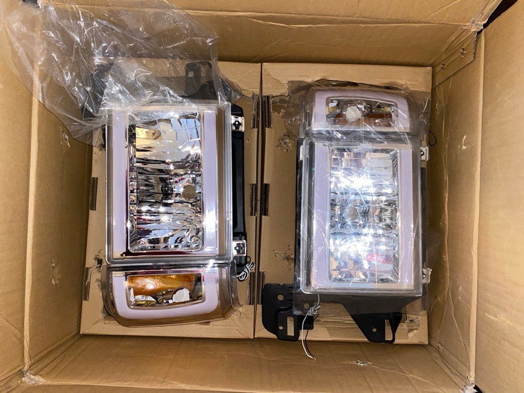 HL-LB-F15087-CH-AM 87-91 Ford Bronco 87-91 Ford F-150 F-250 F-350 chrome housing with clear and amber LED headlights