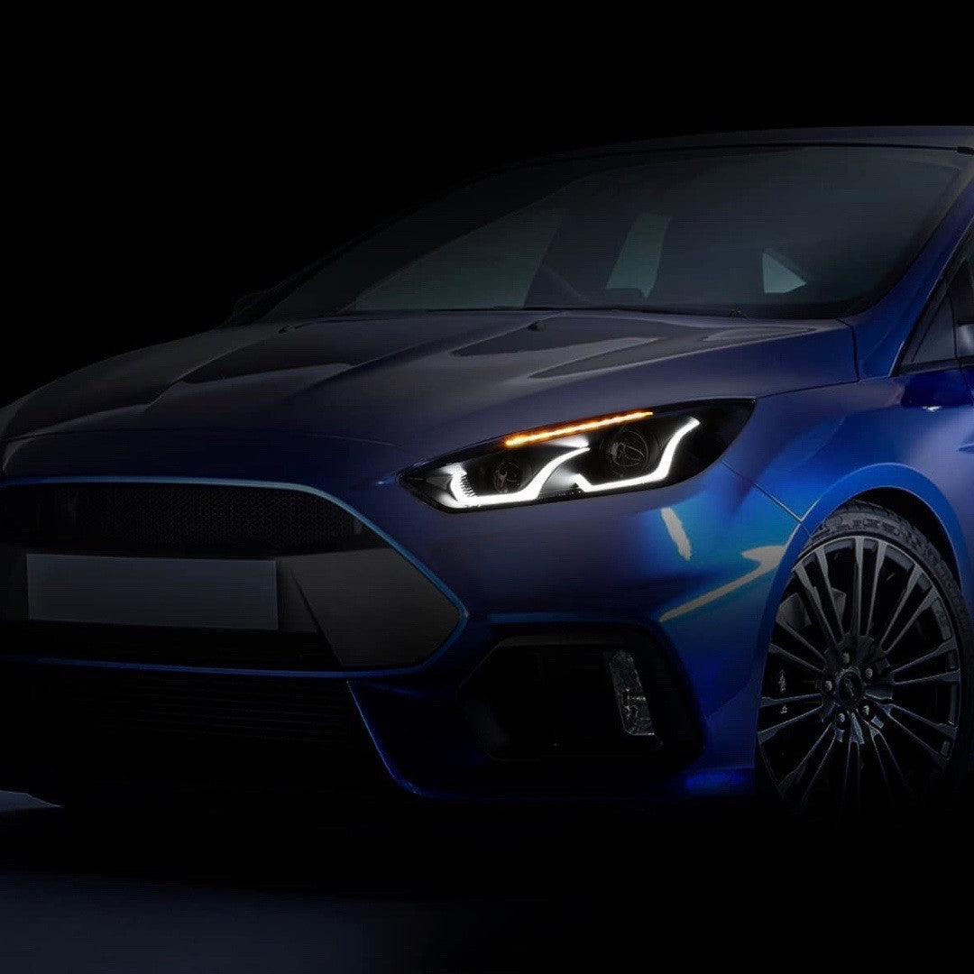 As is HL-HPL-LED-FF16-BK-SM-CL1 Smoke Lens Projector Headlights With Dual U-Halo DRL Replacement For 15-18 Focus