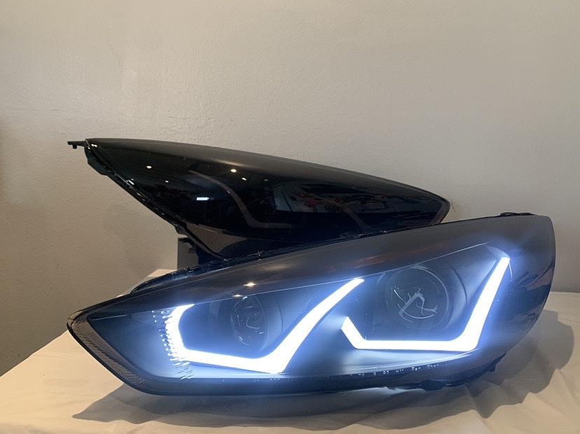 As is HL-HPL-LED-FF16-BK-SM-CL1 Smoke Lens Projector Headlights With Dual U-Halo DRL Replacement For 15-18 Focus