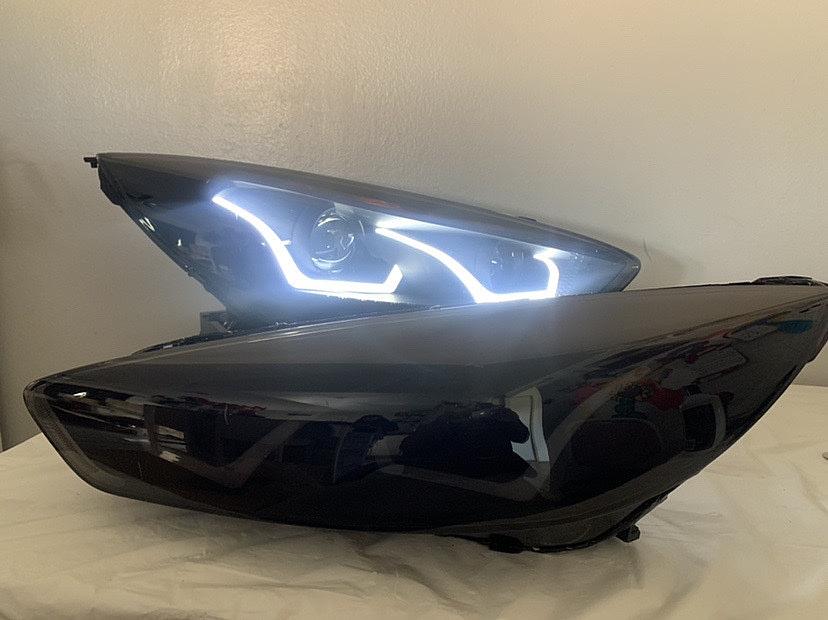 As is HL-HPL-LED-FF16-BK-SM-CL1 Smoke Lens Projector Headlights With Dual U-Halo DRL Replacement For 15-18 Focus